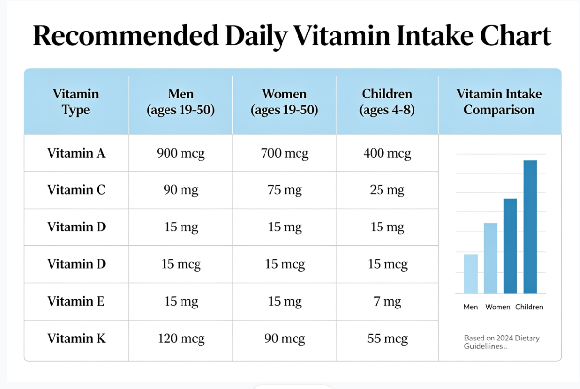 Recommended Daily Vitamin Intake Chart