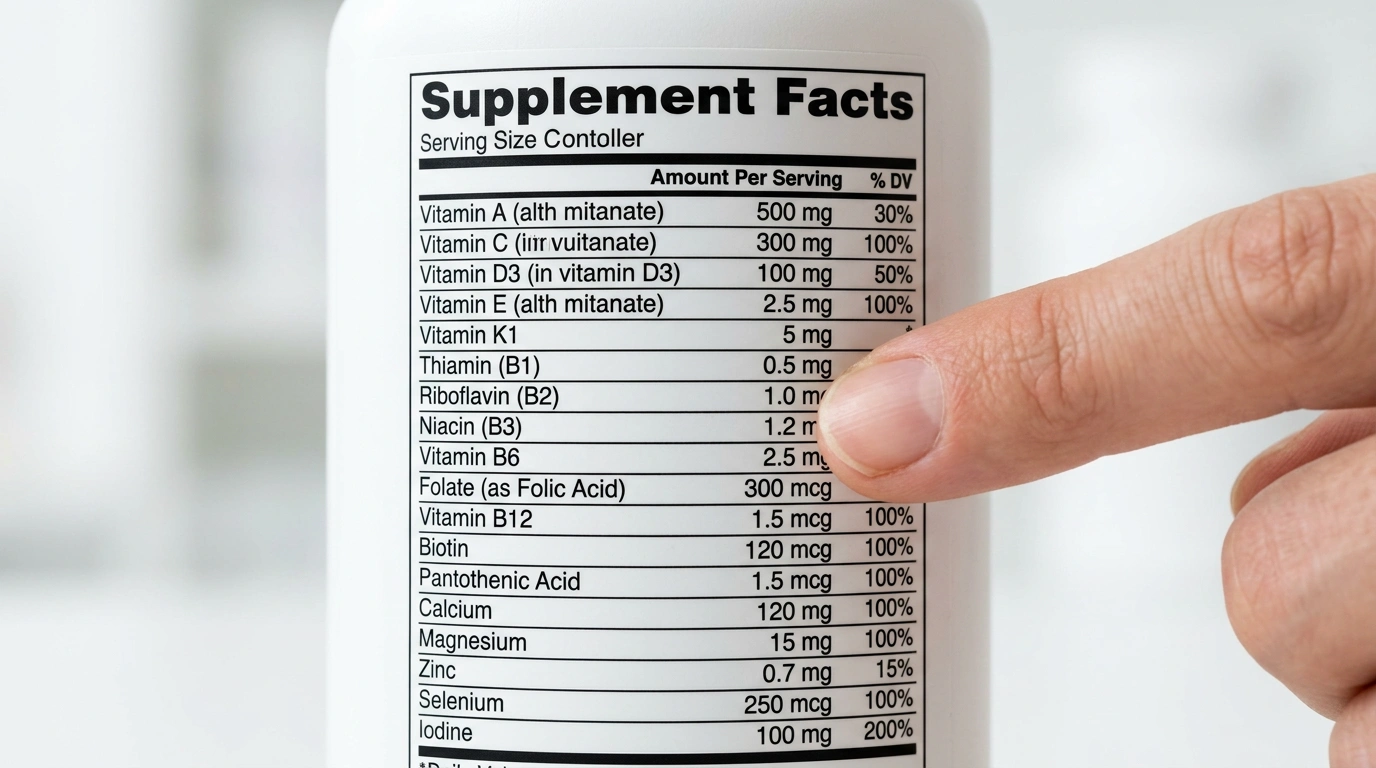 Multivitamin ingredient label